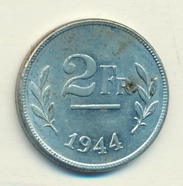 Бельгия 2 франка, 1944 (2 франка. Бельгия 1944)