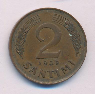 Латвия 2 сантима, 1939 (2 сантима. Латвия 1939)