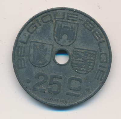 Бельгия 25 сантимов, 1942 (25 сантимов. Бельгия 1942)