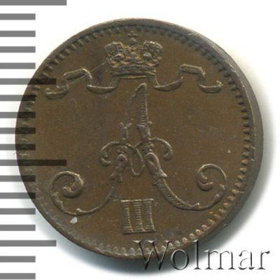 1 пенни 1892 г. Для Финляндии (Александр III). (1 пенни. Финляндия 1892г. Cu.)