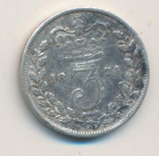 Великобритания 3 пенса, 1874 (3 пенса. Великобритания 1874)