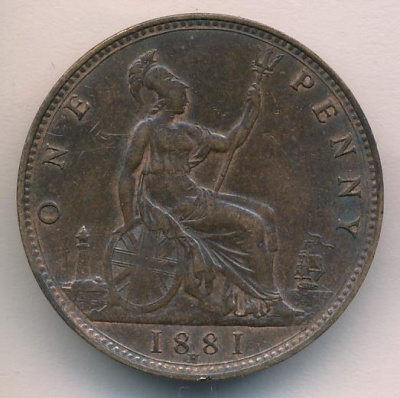 Великобритания 1 пенни, 1881 (1 пенни. Великобритания. 1881)