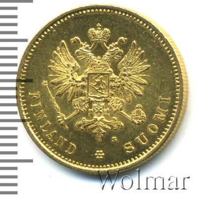 20 марок 1880 г. S. Для Финляндии (Александр II). (20 марок. Финляндия 1880г. S. Au . RR)