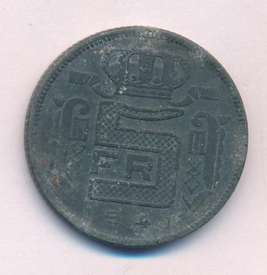 Бельгия 5 франков, 1941 (5 франков. Бельгия 1941)