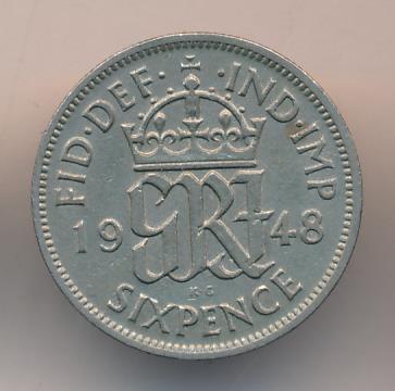 Великобритания 6 пенсов, 1948 (6 пенсов. Великобритания 1948)