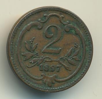 Австрия 2 геллера, 1897 (2 геллера. Австрия 1897)
