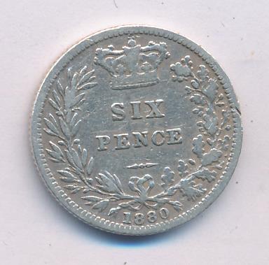Великобритания 6 пенсов, 1880 (6 пенсов. Великобритания 1880)
