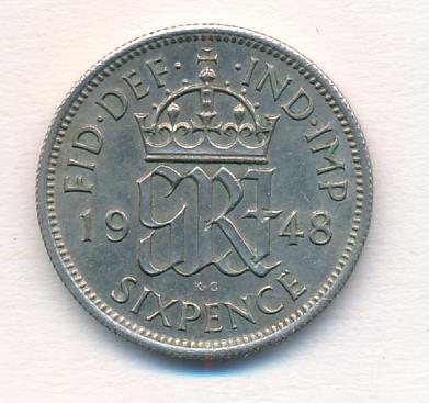 Великобритания 6 пенсов, 1948 (6 пенсов. Великобритания. 1948)