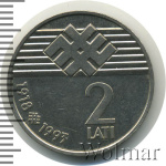 Латвия 2 лата, 1993 (2 лата. Латвия 1993г. Cu-Ni.)
