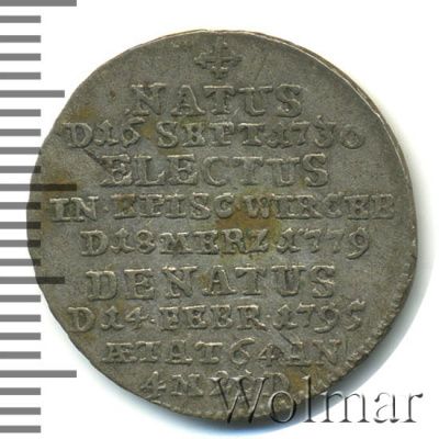 Бавария 3 крейцера, 1795 (3 крейцера. Вюрцбург. Германия 1795г. Ag.)