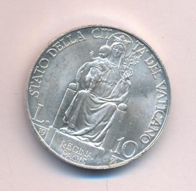 Ватикан 10 лир, 1936 (10 лир. Ватикан 1936)