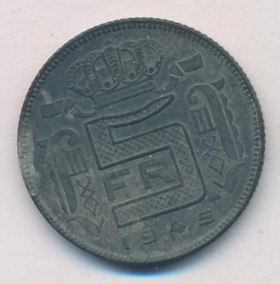Бельгия 5 франков, 1945 (5 франков. Бельгия 1945)