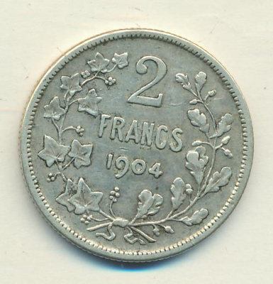 Бельгия 2 франка, 1904 (2 франка  Бельгия 1904)