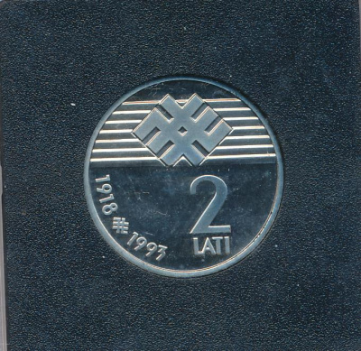 Латвия 2 лата, 1993 (2 лата. Латвия. 75 лет Латвийской республике 1993)
