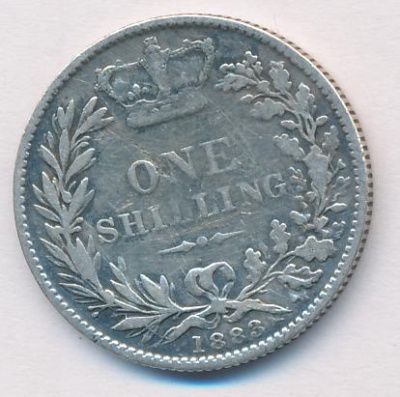 Великобритания 1 шиллинг, 1883 (1 шиллинг Великобритания 1883)