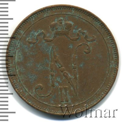 10 пенни 1917 г. Для Финляндии (Николай II). С вензелем Николая II (10 пенни. Финляндия 1917г. Cu.)