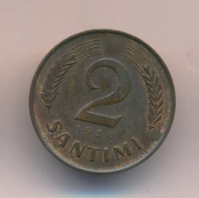 Латвия 2 сантима, 1939 (2 сантима. Латвия 1939)