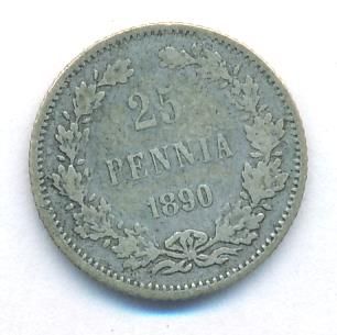 25 пенни 1890 г. L. Для Финляндии (Александр III). (25 пенни. 1890)