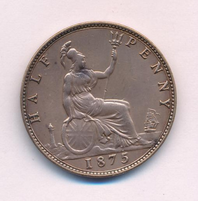 Великобритания ½ пенни, 1875 (1/2 пенни. Великобритания 1875)