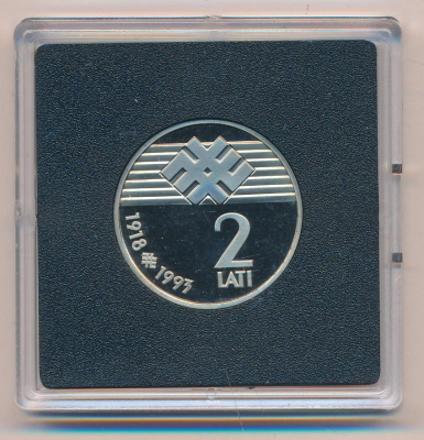 Латвия 2 лата, 1993 (2 лата. Латвия. Юбилей 75 лет Латвии 1993)