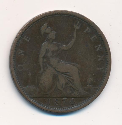 Великобритания 1 пенни, 1874 (1 пенни. Великобритания 1874)