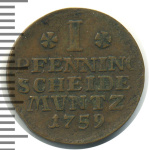 Бавария 1 пфенниг, 1759 (1 пфеннинг. Германия. Брауншвейг-Люнебург 1759г. Cu.)