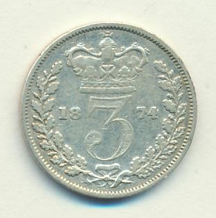 Великобритания 3 пенса, 1874 (3 пенса Великобритания. 1874)