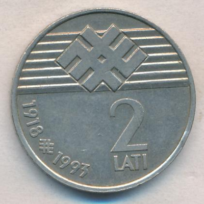 Латвия 2 лата, 1993 (2 лата. Латвия. 75 лет Латвийской республике 1993)