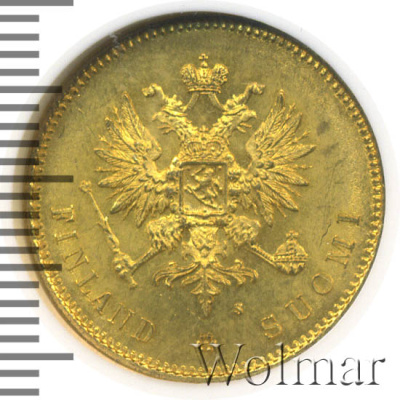 20 марок 1879 г. S. Для Финляндии (Александр II). (20 марок. Финляндия 1879г. S. Au.)
