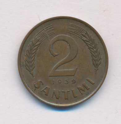 Латвия 2 сантима, 1939 (2 сантима. Латвия 1939)