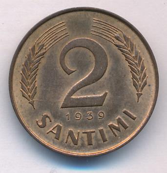 Латвия 2 сантима, 1939 (2 сантима. Латвия 1939)