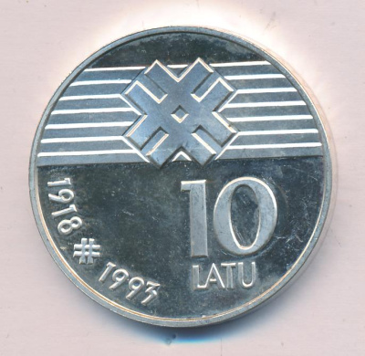 Латвия 10 латов, 1993 (10 лат. Латвия. 75 лет Латвийской республике 1993)