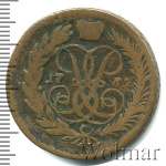 2 копейки 1757 г. Елизавета I. Номинал над св. Георгием (2 копейки 1757г. Cu. R, Ильин - 3 рубля.)