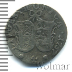 4 копейки 1757 г. Ливонезы (Елизавета I). Тиражная монета (4 копейки. Ливонез 1757г. Ag. Петров - 0,75 рублей.)
