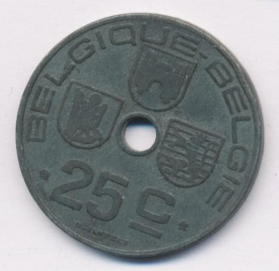 Бельгия 25 сантимов, 1942 (25 сантимов. Бельгия. 1942)