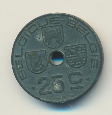 Бельгия 25 сантимов, 1942 (25 сантимов. Бельгия 1942)