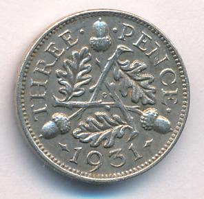 Великобритания 3 пенса, 1931 (3 пенса Великобритания. 1931)