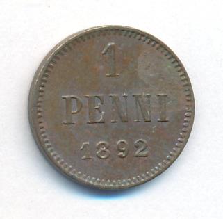 1 пенни 1892 г. Для Финляндии (Александр III). (1 пенни. 1892)