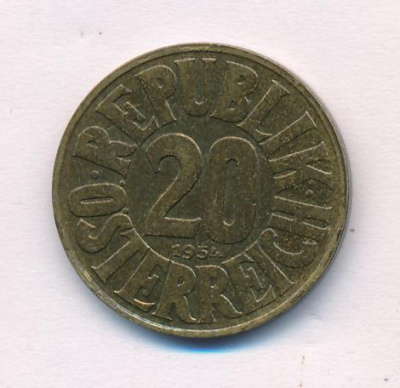 Австрия 20 грошей, 1954 (20 грошей. Австрия 1954)