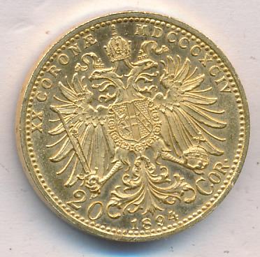 Австрия 20 крон, 1894 (20 крон. Австрия. M-6,78г 1894)