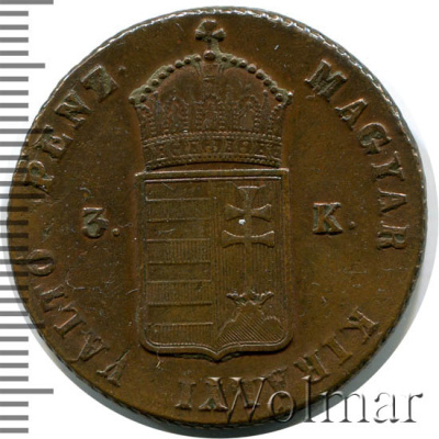 Венгрия 3 крейцера, 1849 (3 крейцера. Венгрия 1849г. Cu.)