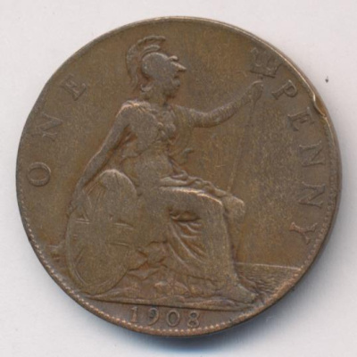 Великобритания 1 пенни, 1908 (1 пенни. Великобритания 1908)