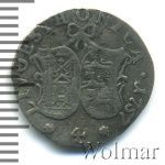 4 копейки 1757 г. Ливонезы (Елизавета I). Тиражная монета (4 копейки. Ливонез 1757г. Ag. Петров - 0,75 рублей.)