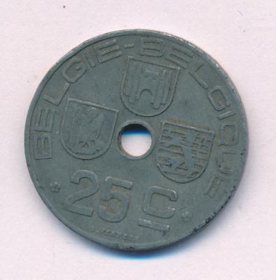 Бельгия 25 сантимов, 1945 (25 сантимов. Бельгия 1945)