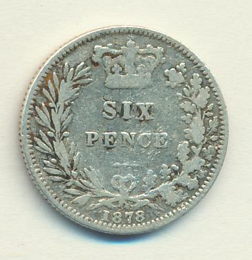 Великобритания 6 пенсов, 1878 (6 пенсов. Великобритания 1878)