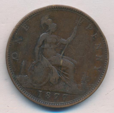 Великобритания 1 пенни, 1877 (1 пенни. Великобритания 1877)