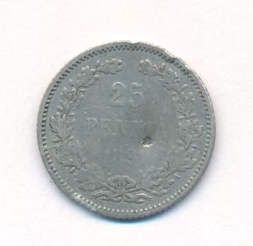 25 пенни 1891 г. L. Для Финляндии (Александр III). (25 пенни. 1891)