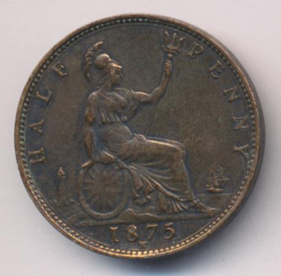 Великобритания ½ пенни, 1875 (1/2 пенни. Великобритания. 1875)