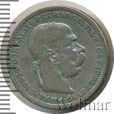 Австрия 1 крона, 1893 (1 крона. Австрия 1893г. Ag.)