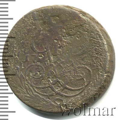 2 копейки 1757 г. Елизавета I. Номинал под св. Георгием. Гурт Екатеринбургского монетного двора (2 копейки 1757г. Cu. R)